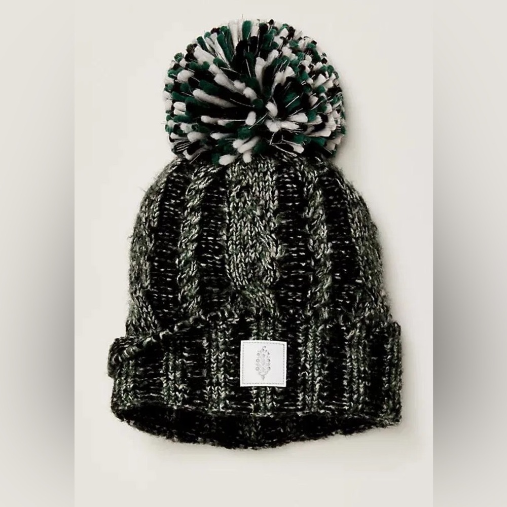 Free People FP Movement Pow Party Reflective Chunky Cable Knit Beanie Winter Hat